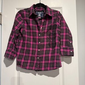 PINK Victoria's Secret Pink and Black Plaid Button-Down Shirt